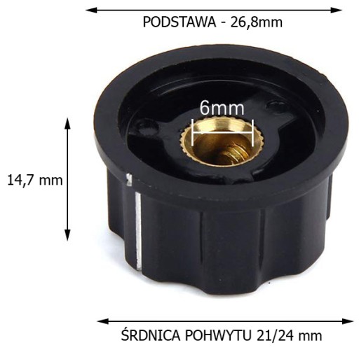Gombík potenciometra, bakelitový gombík pre 6mm os