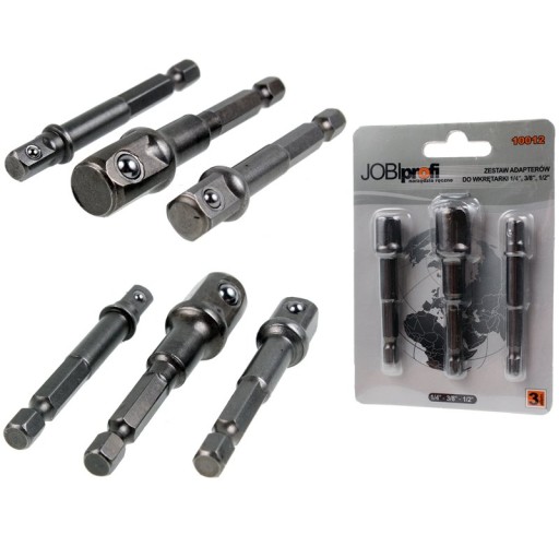 Adaptéry pre nástrčné skrutkovače 1/4'' 3/8'' 1/2'' JOBI