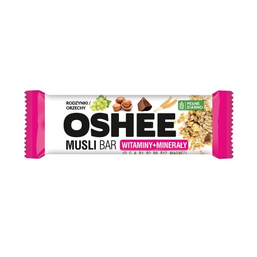 OSHEE Musli Bar Cereálna tyčinka, hrozienka, orechy, 40g