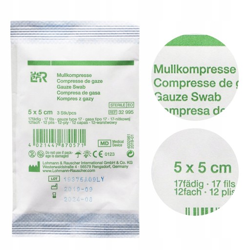 L&R GAZE COMPRESS 5X5CM BALENIE 3 ks
