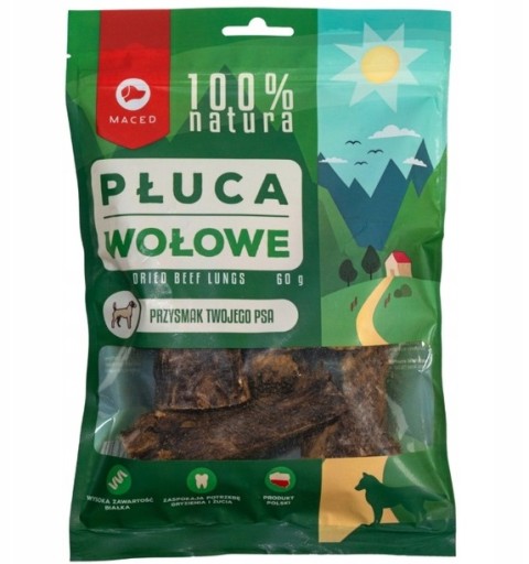 MACED 100% prírodný PSI ŽUVAČ POKLAD Sušené HOVÄDZIE PĽÚCA 60g