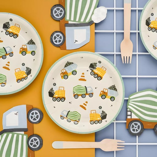 Dosky Papierové taniere Stavebné vozidlá Stavebné Miešačka na betón 18cm 6 ks