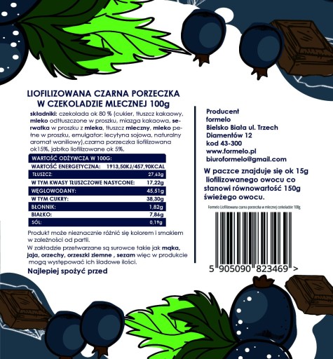 FORMELO ČIERNE RÍBEZLE SUŠENÉ V MLIEČNEJ ČOKOLÁDE 100% NAT 100g