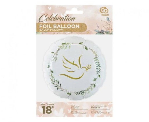 Balóniky na krst, sväté prijímanie, biela holubica, eukalyptové listy, 45 cm, 1 ks