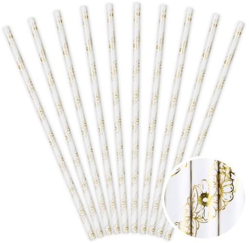papierové slamky zlaté KVETY dekorácia SET 19,5 cm LUX