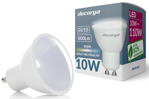EFEKTÍVNA SMD PREMIUM GU10 LED ŽIAROVKA Decorya 10W 4000K DENNÁ BIELA FARBA