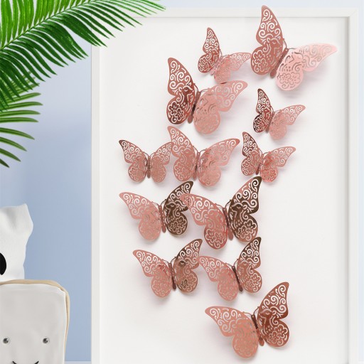 Prelamované ozdoby na tortu Butterflies Balónové steny 12 ks - RUŽOVÉ ZLATO