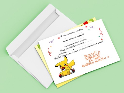 PIKACHU POZVÁNKA NA NARODENINY DIEŤAŤA + OBÁLKA ZDARMA