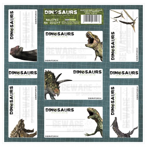 Nálepky na zošity, nálepky pre chlapcov, DINOSAURY