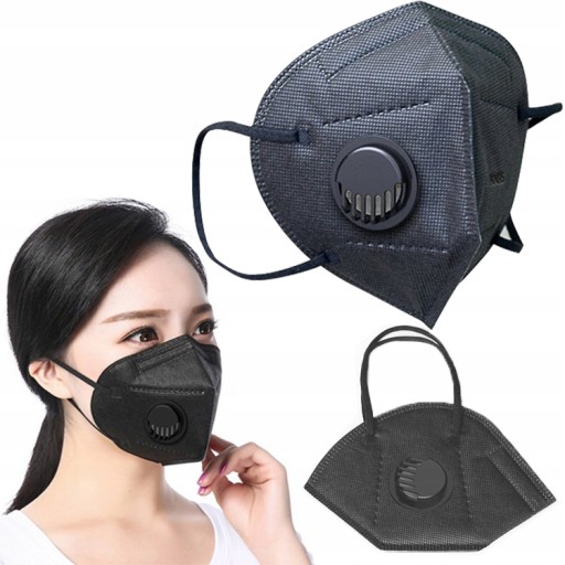 10x KN95 OCHRANNÁ MASKA S VENTILOM, ČIERNA