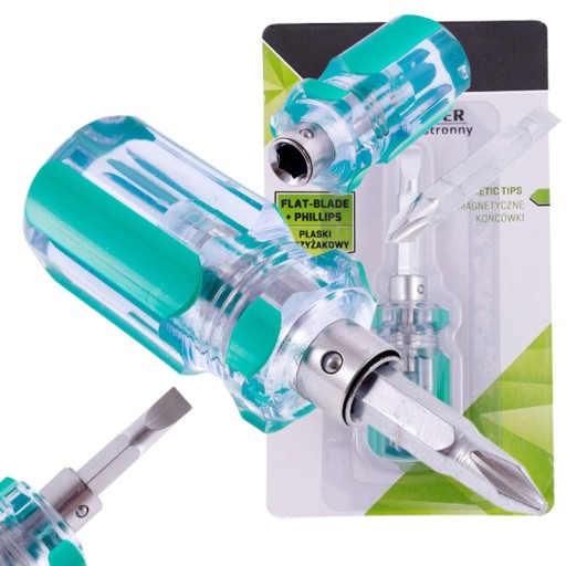 SKRUTKOVAČ OBOJSTRANNÝ SKRUTKOVAČ KRÁTKY KRÍŽOVÝ/PLOCHÝ MAGNETICKÝ HROT