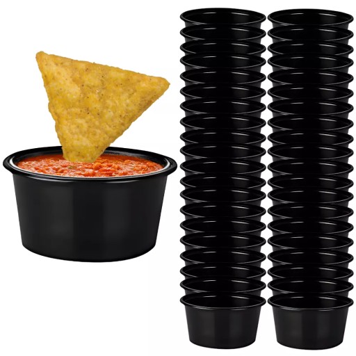 Nádoby na omáčku, čierne, opakovane použiteľné nádoby na omáčku, dip, jedlo, 80 ml
