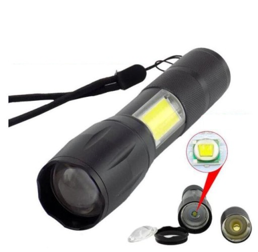 Malá VÝKONNÁ LED TAKTICKÁ BATERKA COB ZOOM T6 USB