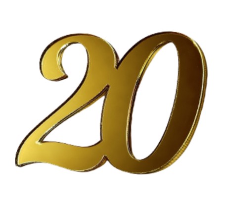 Číslo 20 Dekorácia na bok narodeninovej torty Plexi