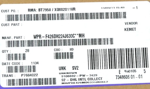 Fólia RIFA 330nF 0,33uF 5% 630V DC 10ks.