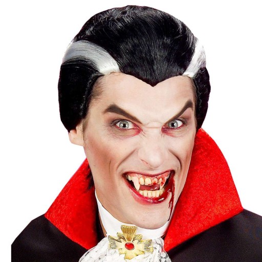 Upírske zuby s krvou a HALLOWEENskou bielou