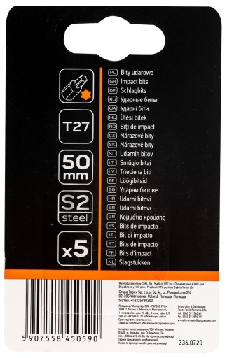 Nárazové bity S2, 50 mm, T27 - 5 ks.