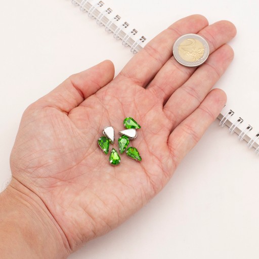 Štrasové kamienky na šitie v košíku, sklo a mosadz, kvapka, 12,5x8x5mm, 10ks