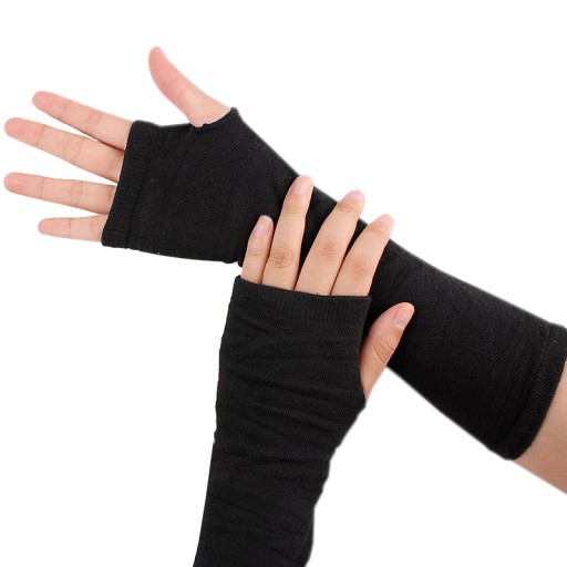 BEZPRSTOVÉ RUKAVICE ČIERNE LONG GOTH EMO tenké palčiaky
