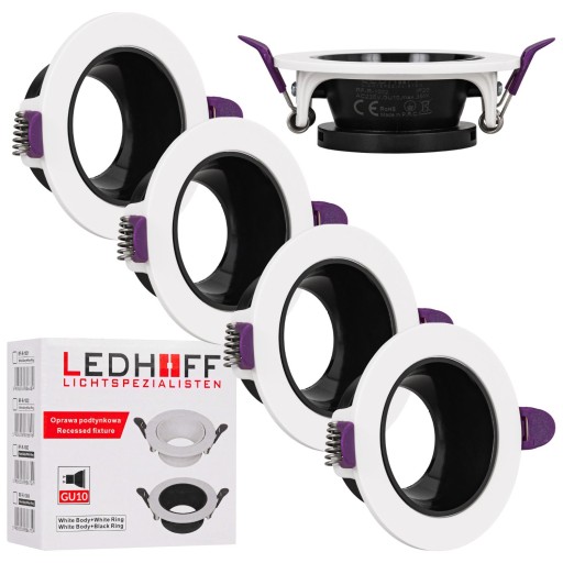4X Zápustná LED halogénová lampa ROUND GU10 Biela Čierna MOVABLE Očko