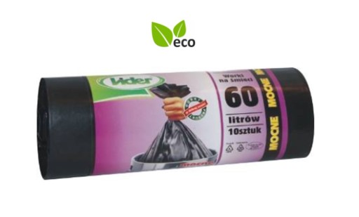 Ekologické vrecia na odpad, hrubé, pevné, LIDER 60 l, 10 ks.