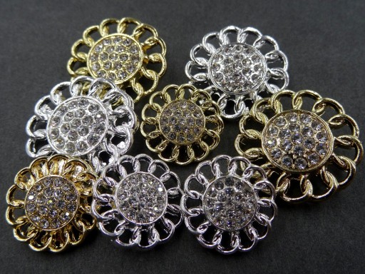 24mm Ozdobné gombíky 1ks ZLATÉ zirkóny SILVER OZ13A 17249