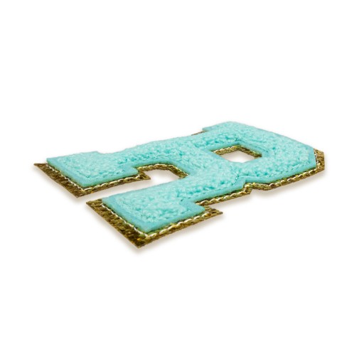 PATCH LETTER R, veľké písmo, azúrovo modré trblietky