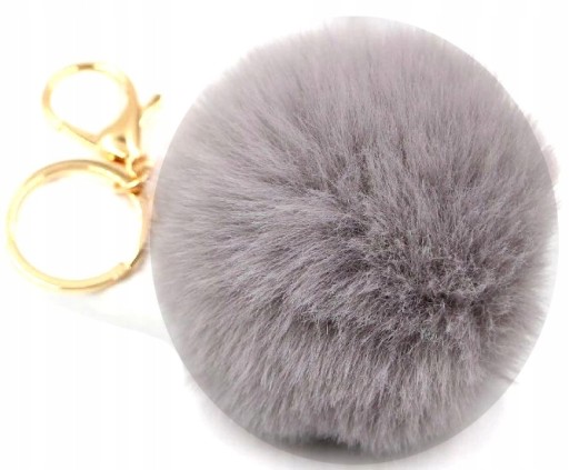 Bambuľová kožušinka KEYRING, kožušina na tašku, sivá kľúčenka, prívesok na tašku