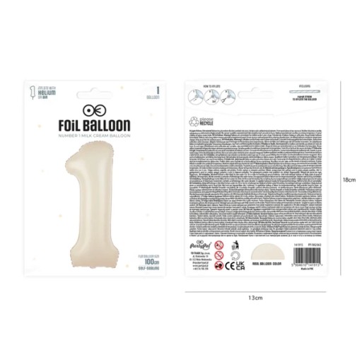 Balóniky pre ročné 1. narodeniny fólia s číslami Béžová krémová ozdoba 100cm x1