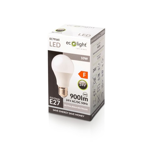 E27 LED žiarovka 10W 24V, neutrálna farba
