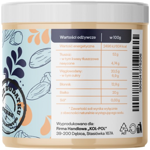 MANDĽOVÝ KRÉM 200g Mandľové maslo 100% Chrumkavé mandle Kol-Pol