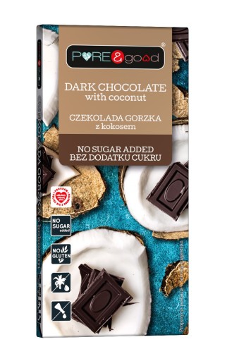 tmavá čokoláda s kokosom 75g PURE&GOOD