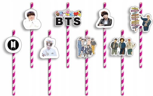 NARODENINOVÉ SLAMKY s POSTAVIČKAMI - BTS KPOP POP BAND BIRTHDAY - 8 ks.