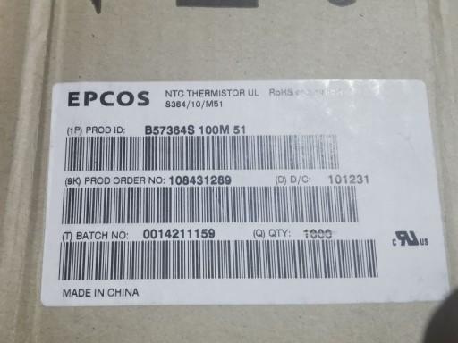 NTC termistor EPCOS/TDK 10R 20% 7,5A