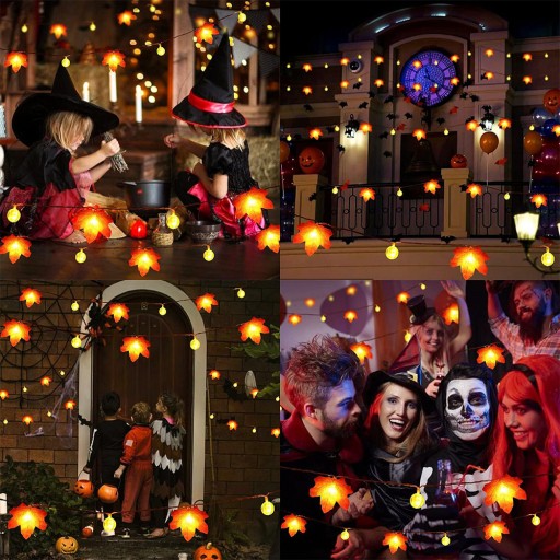 DRÔTOVÉ SVETLÁ LED HALLOWEENSKÉ SVETLÁ LISTY 3M JAVOROVÉ LISTY TEKVICOVÉ DRôTOVÉ SVETLÁ