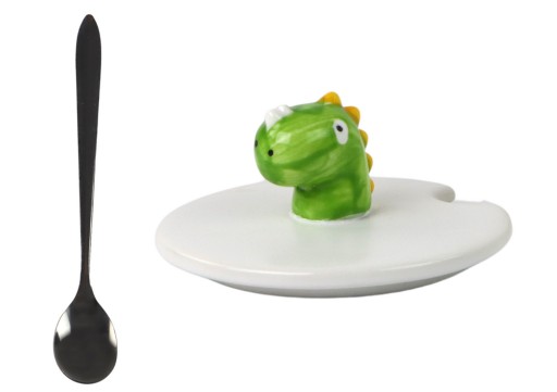 Keramický hrnček Dinosaur Blue Infuser s lyžičkou