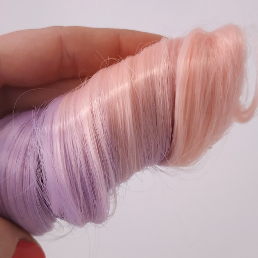 FIALOVÁ + RUŽOVÁ Ombre - Kučeravá 15cm - Vlasy pre bábiku