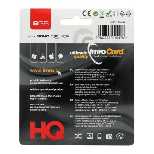 Pamäťová karta IMRO microSD 8 GB CLASS 10 UHS I 100 MB/s s adaptérom SD
