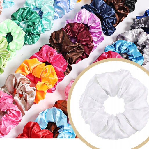 SATIN scrunchies gumička do vlasov, biela, BEZPEČNÁ, lesklá, POHODLNÁ