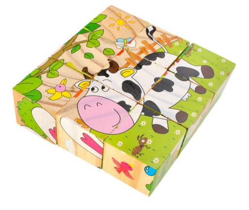 Edukačné drevené kocky skladačka Farm 9 kusov.