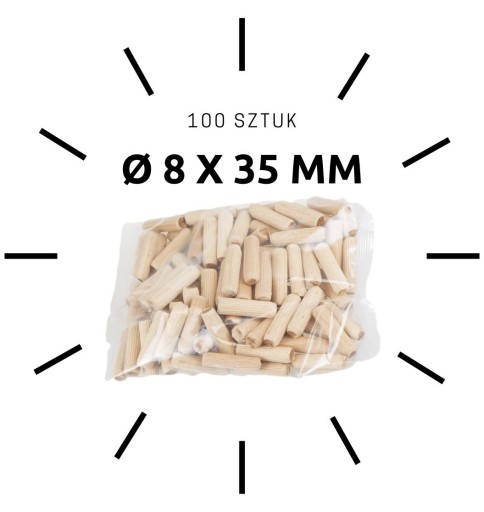 100 x Hmoždinka do nábytku z bukového dreva Ø 8 x 35 mm