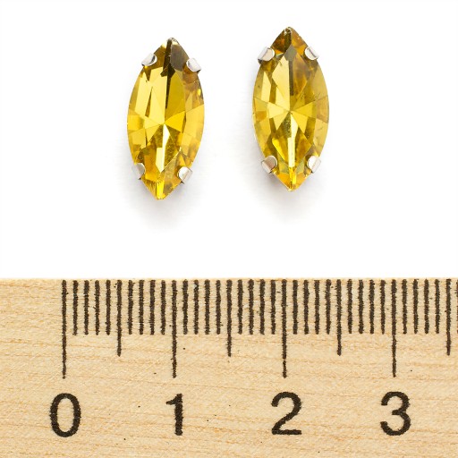 Štrasové kamienky na šitie v košíku, sklo a mosadz, konské oko 15x7mm, 10ks