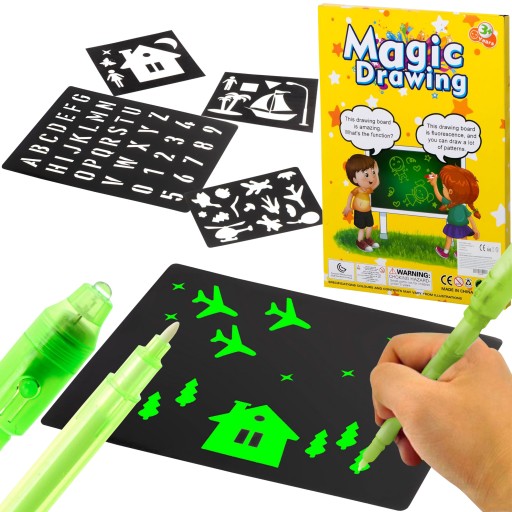 KREATÍVNA MAGICKÁ FLUO LIGHT MAĽOVACIA TABUĽA UV ŽIARENÝ TEXT