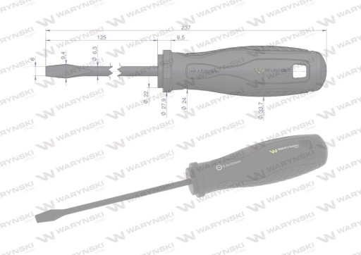 Plochý skrutkovač 6 x 125 mm. SVCM oceľ. Waryński