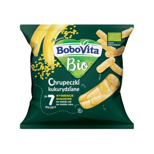 BoboVita Bio Banánové kukuričné lupienky, každá 7 mesiacov. 20 g