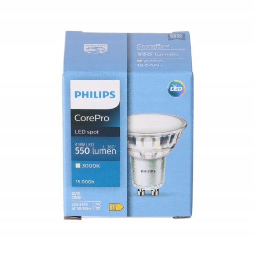 Philips CorePro GU10 LED žiarovka 4,9W=50W 550lm teplá farba 3000K 120°