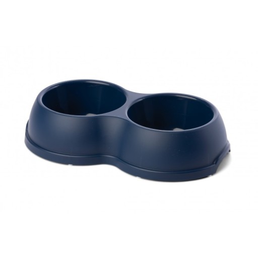 Dvojitá plastová miska pre psov a mačky L, 1,2L, tmavomodrá, 35x20cm,