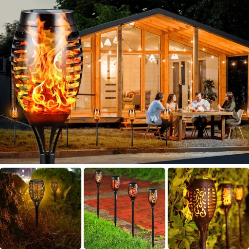 Solárna záhradná baterka, lampáš s ohňovým efektom, LED lampa zapichnutá do zeme
