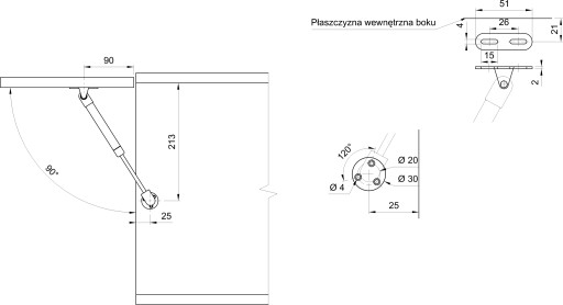 Plynový výťah, krátky nábytkový pohon, 1 ks - SFD007K 60N AMIX