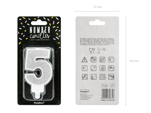 Narodeninová sviečka 5 SILVER GLITTER na tortu FIVE